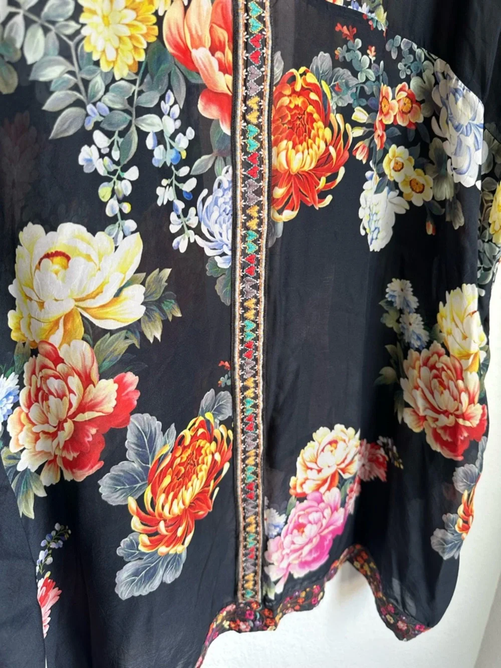 JOHNNY WAS Jazzy Kimono-Style Printed Jacket Size 1X floral embroidered
